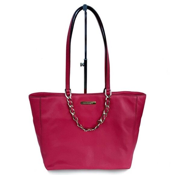 Michael Kors Raspberry Pebbled Leather Tote – Like New w/ Gold Chain Detail - Picture 1 of 17